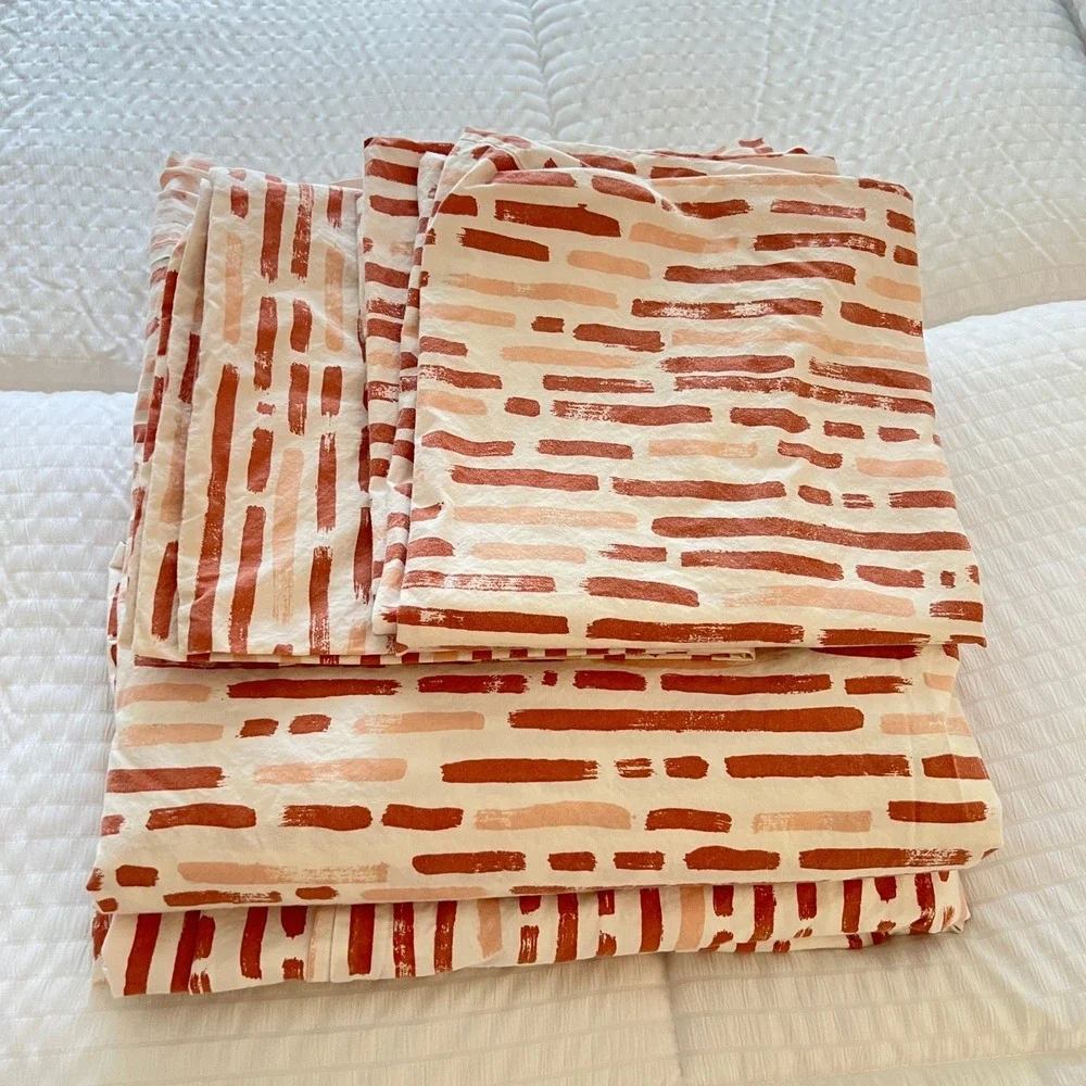Brooklinen Luxe Sateen King‎ Sheet Set Terracotta Abstract 100% Cotton OEKO-TEX